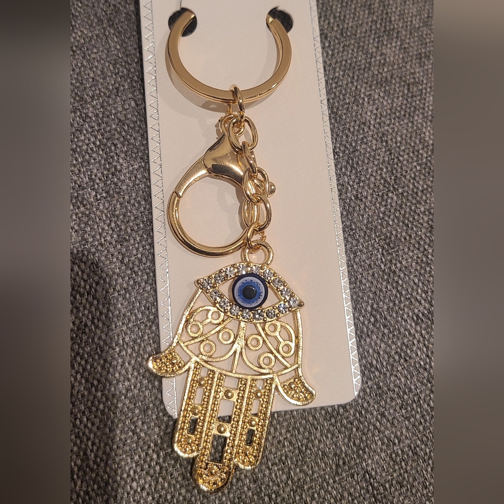 Keychain of the hand of Fatima and a Turkish eye in the center